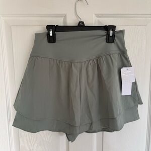 Yogalicious Layered Athletic Skort in Sage Green Large